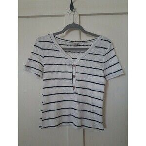 Paper Crane Blouse Small White Black stripe Short Sleeve
